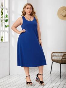 EMERY ROSE Vestido de cuello scoop bajo con abertura - azul real - Ver 4