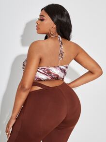 SHEIN Áo hai dây Plus Size Lộ Lưng Buộc lại Đá hoa Gợi cảm - Nhiều màu - Xem 2