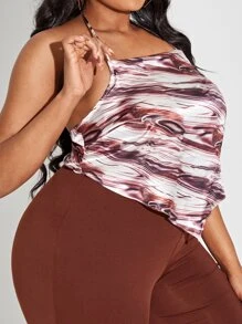 SHEIN Áo hai dây Plus Size Lộ Lưng Buộc lại Đá hoa Gợi cảm - Nhiều màu - Xem 3