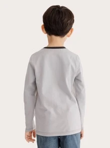 Niños Camiseta con estampado de letra ribete en contraste - Gris Claro - Ver 2