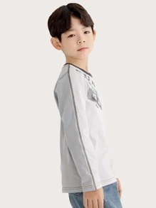 Niños Camiseta con estampado de letra ribete en contraste - Gris Claro - Ver 5