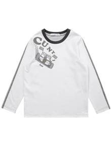 Niños Camiseta con estampado de letra ribete en contraste - Gris Claro - Ver 6