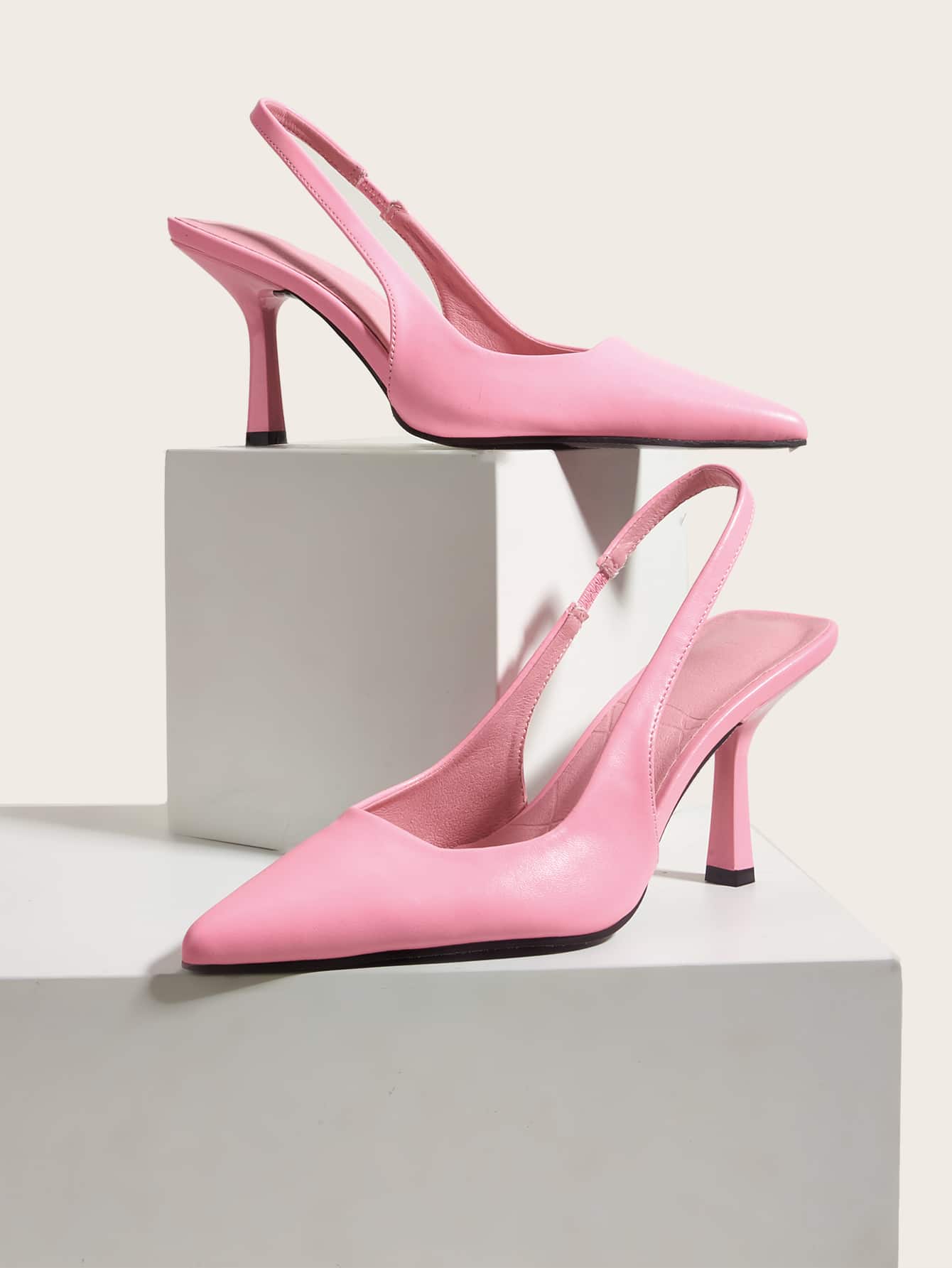 Tacones con tacón delgado de talón abierto - Rosa - Ver 1