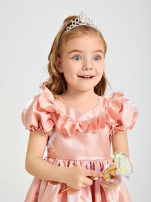 SHEIN Young Girls Ruffle Detail Puff Sleeve Party Dress - Baby Pink - View 5