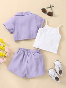 Baby Fake Pocket Jacket & Cami Top & Shorts - Multicolor - View 2