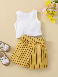 Bộ đồ Em bé Thắt lưng Nút Sọc Giải trí - Nhiều màu - Xem 2