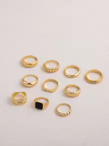 10pcs  Simple Ring - Yellow Gold - View 1