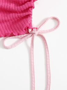 Muchica Lettuce Trim Drawstring Side Rib-knit Colourblock Tee - Pink - View 5