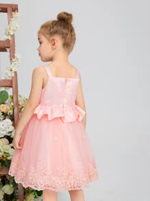 SHEIN 大蝴蝶結網紗邊吊帶花女小童洋裝