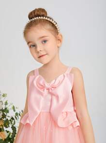 SHEIN 大蝴蝶結網紗邊吊帶花女小童洋裝