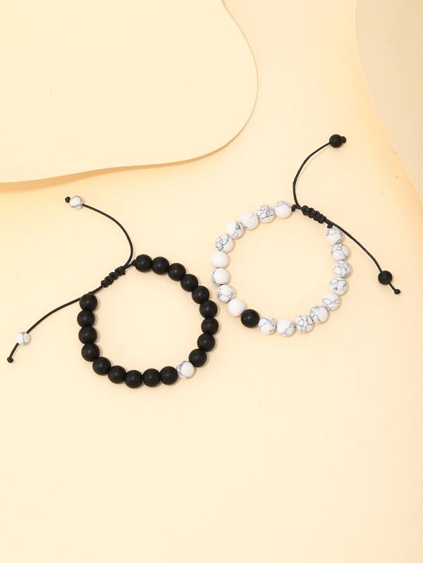 2pcs Stone Beaded Couple Bracelet