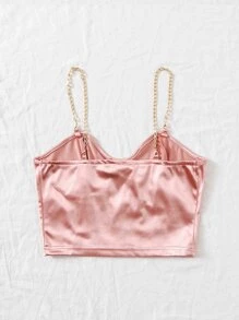 Chiquease Chain Detail Silky Bustier Cami Crop Top - Dusty Pink - View 2