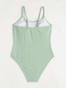 Girls Plain One Piece Swimsuit - Green - View 2