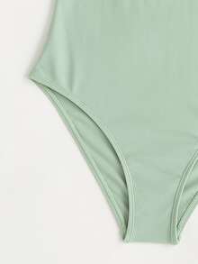 Girls Plain One Piece Swimsuit - Green - View 5