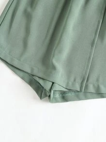 小女童彈性腰帶紐扣細節裙裤 - 綠色 - 查看 4