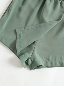 小女童彈性腰帶紐扣細節裙裤 - 綠色 - 查看 5