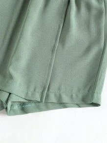 小女童彈性腰帶紐扣細節裙裤 - 綠色 - 查看 6