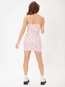 SHEIN Qutie Strawberry Print Bodycon Dress - Baby Pink - View 3