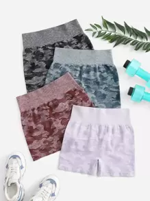 4Pack Seamless Camo Print Sports Shorts - Multicolor - View 1