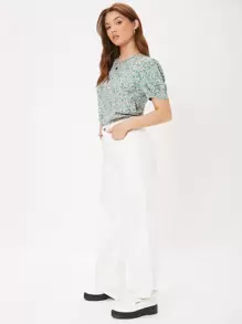 Amorya Ditsy Floral Puff Sleeve Top Business Casual Woman Night Out Teacher Outfits For Women Church Outfits Women V - Multicolor - View 4