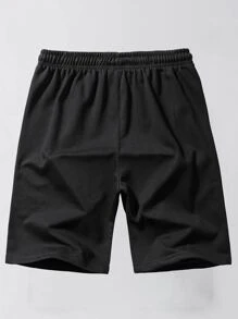 ROMWE MEN Guys Contrast Panel Drawstring Shorts - Black - View 2