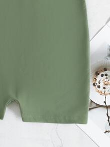 Stitch Detail One Piece Swimsuit, For Summer Beach Vacation - Army Green - View 3