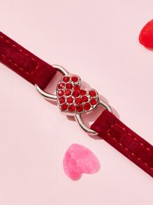 1pc Valentine's Day Pet Heart Flocked Rhinestone Bell Collar, Suitable For Cats And Small Dogs