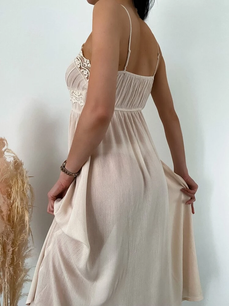 Contrast Lace Button Front Split Hem Sleep Dress Pajama Dress | SHEIN South  Africa