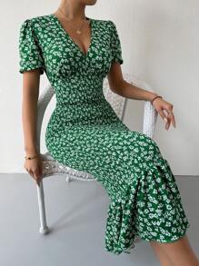 Chiquease Đầm Viên lá sen Dải chun Họa tiết hoa Boho - Nhiều màu - Xem 3