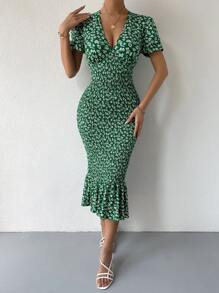 Chiquease Đầm Viên lá sen Dải chun Họa tiết hoa Boho - Nhiều màu - Xem 5