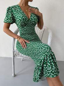 Chiquease Đầm Viên lá sen Dải chun Họa tiết hoa Boho - Nhiều màu - Xem 6