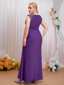 SHEIN Belle Plus Pearl Beaded Bridesmaid Dress - Violet Purple - View 2