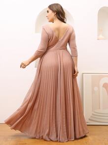 SHEIN Belle Plus Pleated Zipper Back Glitter Formal Dress - Dusty Pink - View 2