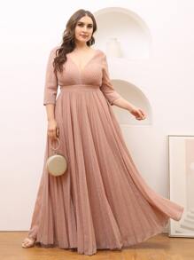 SHEIN Belle Plus Pleated Zipper Back Glitter Formal Dress - Dusty Pink - View 3