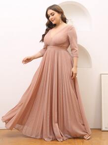 SHEIN Belle Plus Pleated Zipper Back Glitter Formal Dress - Dusty Pink - View 4