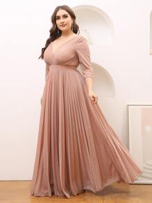 SHEIN Belle Plus Pleated Zipper Back Glitter Formal Dress - Dusty Pink - View 5