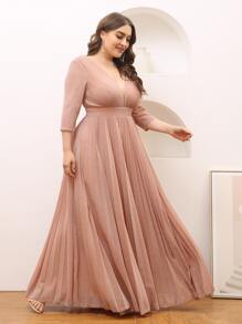 SHEIN Belle Plus Pleated Zipper Back Glitter Formal Dress - Dusty Pink - View 6