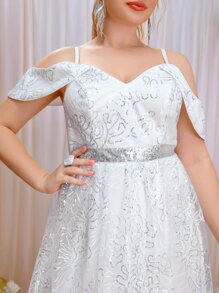 SHEIN Belle Vestido de novia con lentejuelas de hombros descubiertos - Blanco - Ver 7