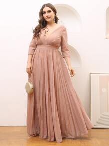 SHEIN Belle Plus Pleated Zipper Back Glitter Formal Dress - Dusty Pink - View 7