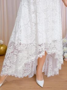 SHEIN Belle Hơn Off Shoulder Hem cao thấp Ren lông mi Váy dự tiệc - trắng - Xem 6