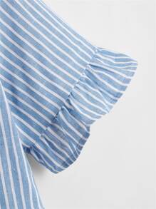 Celure Plus Striped Print Flounce Sleeve Peplum Blouse - Baby Blue - View 3