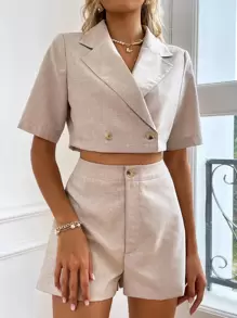 Chiquease 雙排釦短版西裝和短褲 - 杏色 - 查看 1