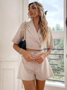 Chiquease 雙排釦短版西裝和短褲 - 杏色 - 查看 6