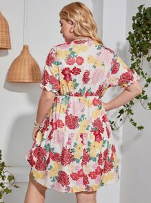 Đầm Plus Size Viên lá sen Hoa Tất cả trên in Boho - Nhiều màu - Xem 3