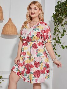 Đầm Plus Size Viên lá sen Hoa Tất cả trên in Boho - Nhiều màu - Xem 1