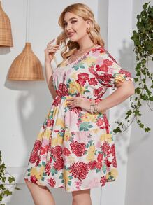 Đầm Plus Size Viên lá sen Hoa Tất cả trên in Boho - Nhiều màu - Xem 4