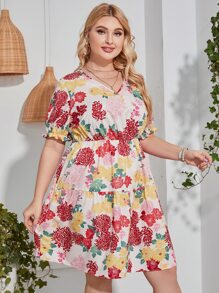 Đầm Plus Size Viên lá sen Hoa Tất cả trên in Boho - Nhiều màu - Xem 6