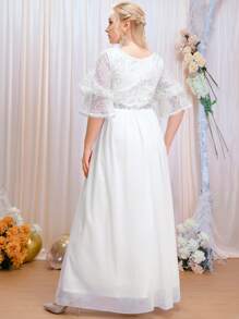 SHEIN Belle Plus Sequin Decor Chiffon Wedding Dress - White - View 2