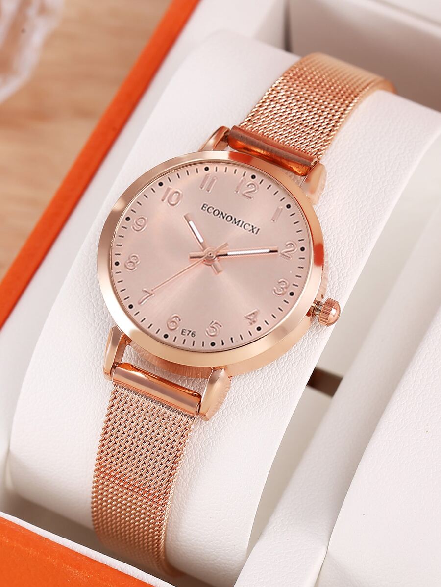 ECONOMICXI New Concept Women's Quartz Watch Fashion Star Student Korean Digital Roman Steel Strap Women's Watch As A Gift For Students Returning To School