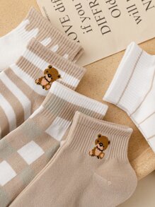 5雙格紋印花短襪 - 彩色 - 查看 3